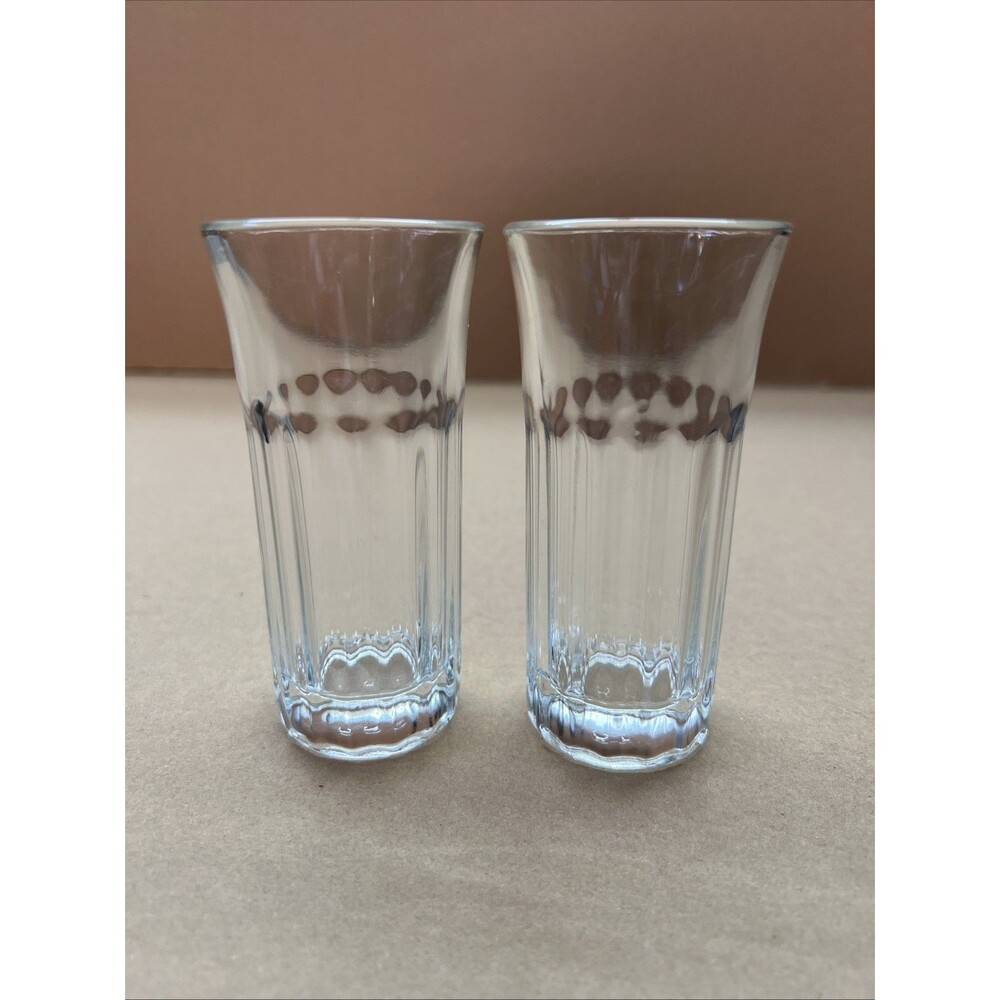 Libbey Paneled Tall Cordial Glasses Cocktail 4.25” Tall Set of 2 Vintage Rare